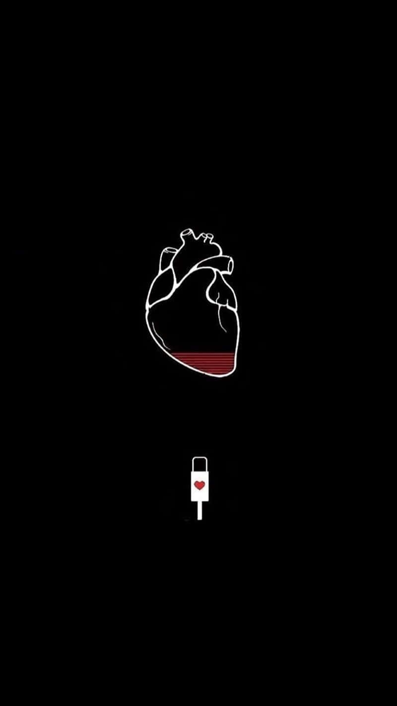 black heart iphone, minimalist white line drawing, human heart, HD Phone Wallpaper