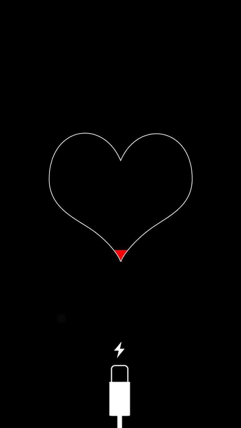 Black Heart iPhone, low battery, white heart outline, HD Phone Wallpaper