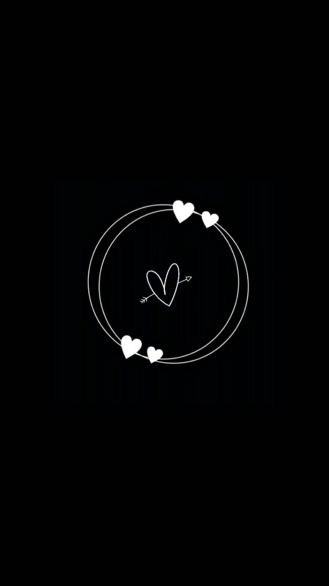 circle outline black heart, white line drawing, heart pierced by an arrow, Full HD Phone Wallpaper