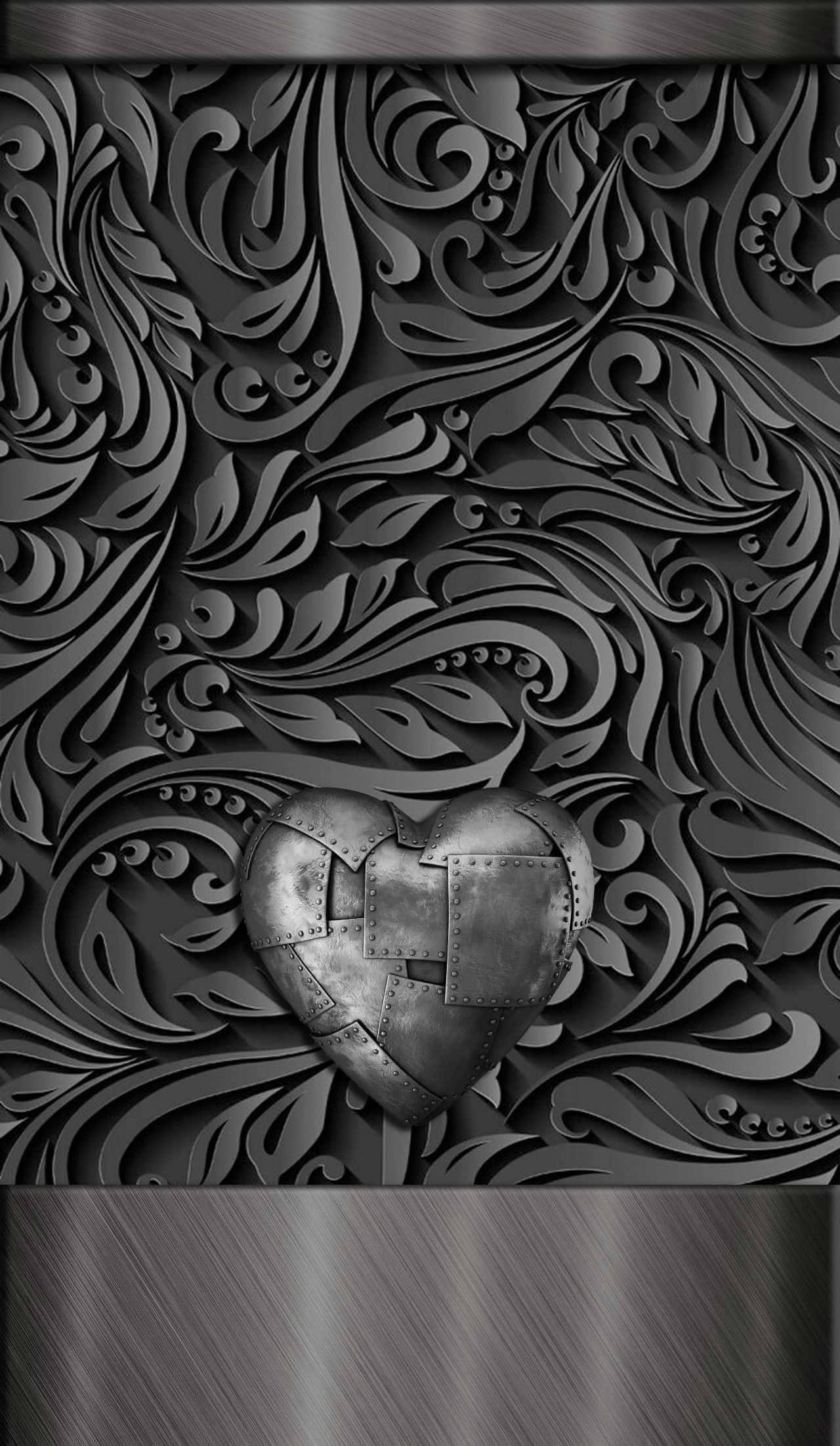 3D marble black heart iPhone, metallic heart, riveted plates, Full HD Phone Wallpaper