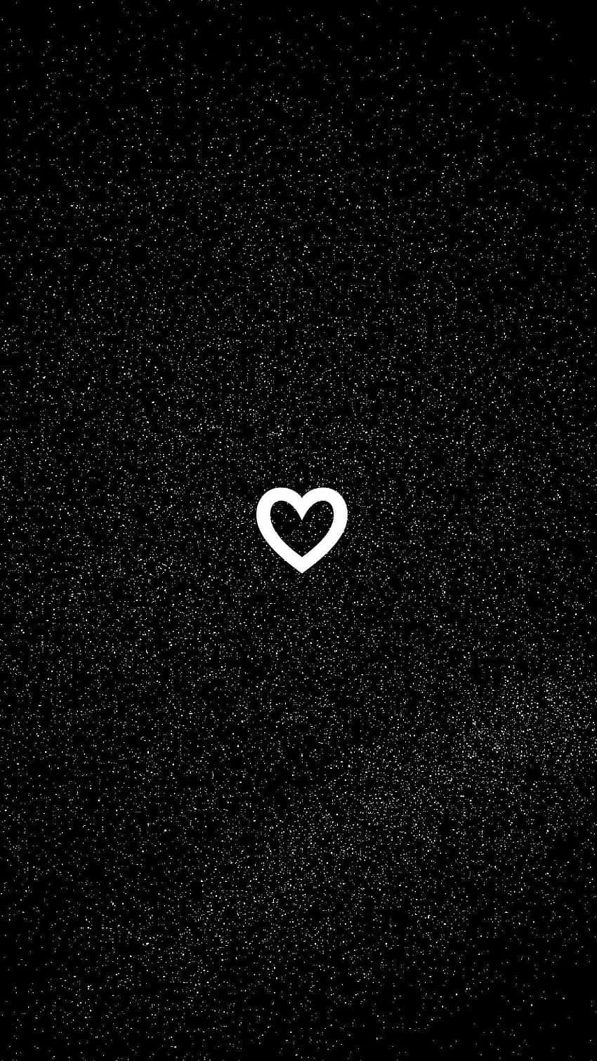 minimalist white black heart iPhone, white heart outline, black speckled background, HD Phone Wallpaper