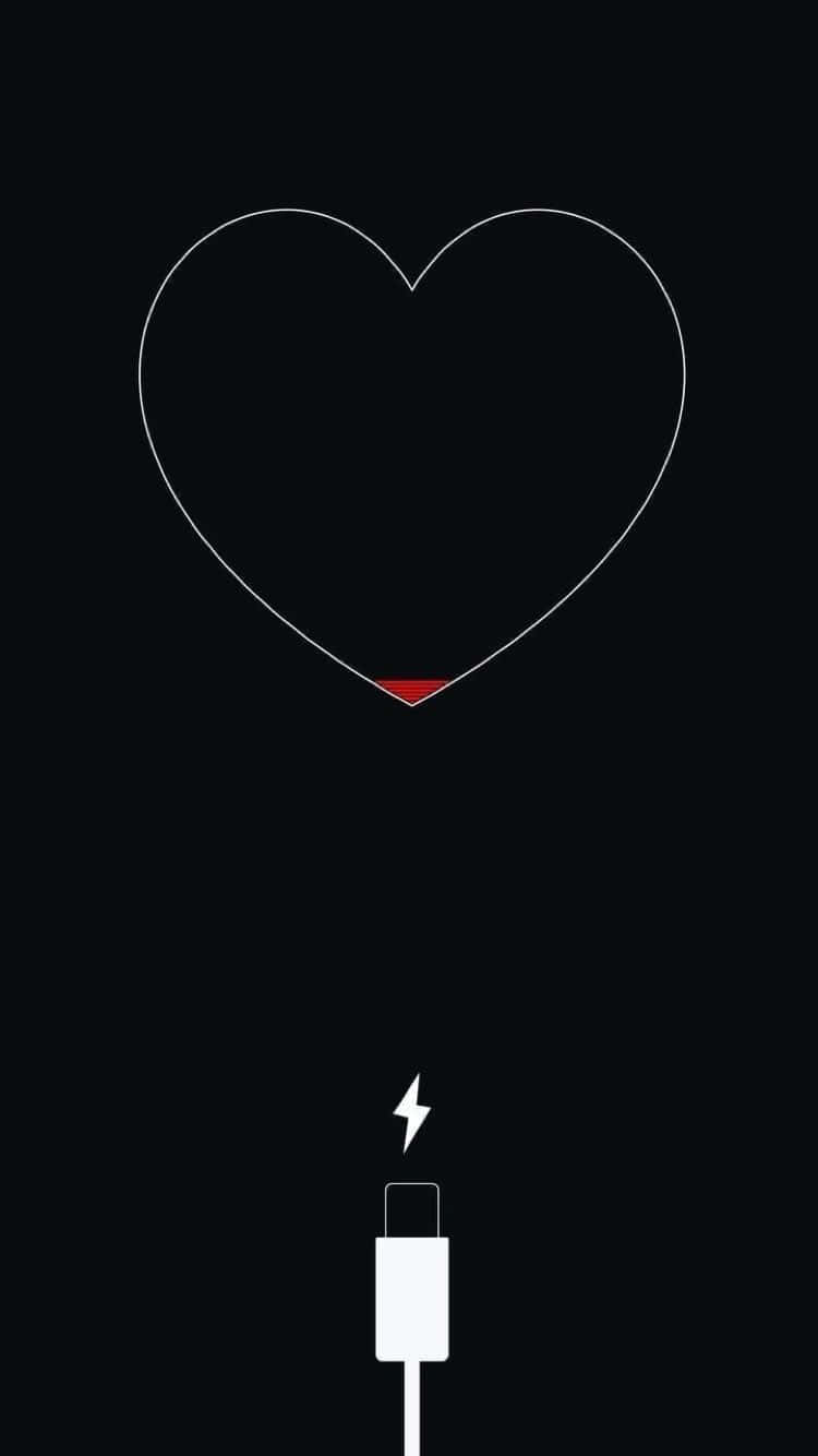 Black Heart iPhone, red charging indicator, USB cable, HD Phone Wallpaper