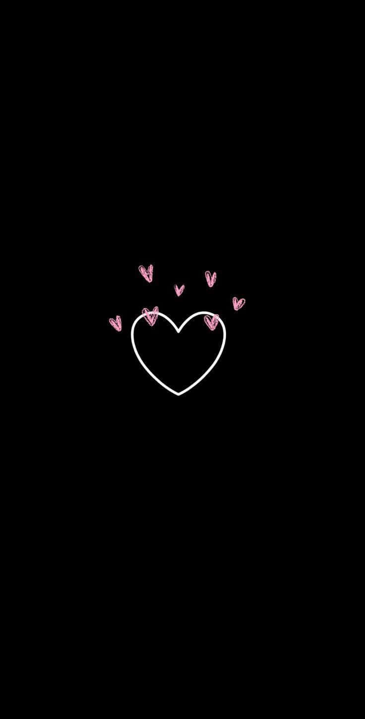 Pink Black Heart iPhone, white outlined heart, floating pink hearts, HD Phone Wallpaper