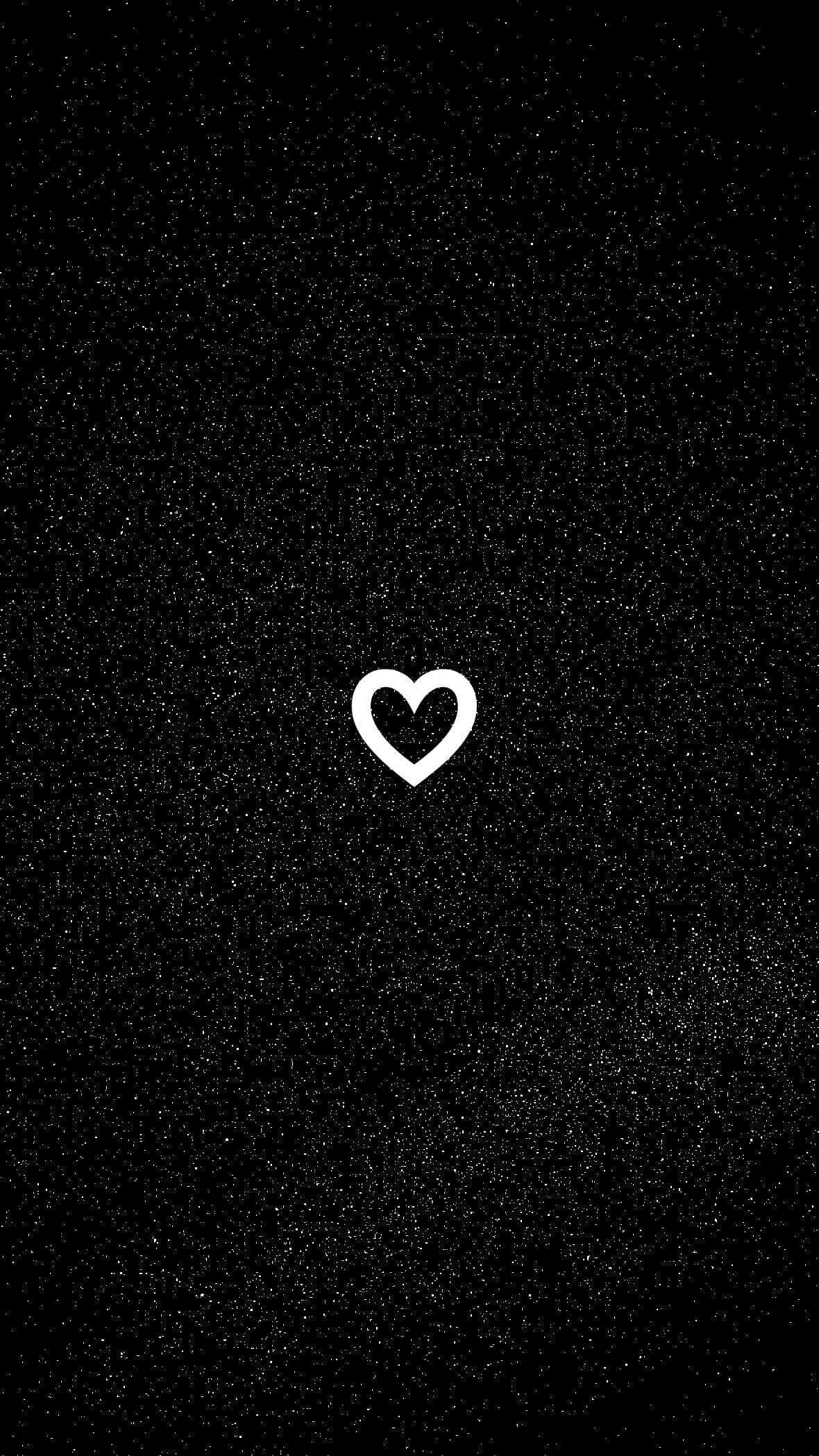 white heart outline, black speckled background, cosmic dust, Full HD Phone Wallpaper