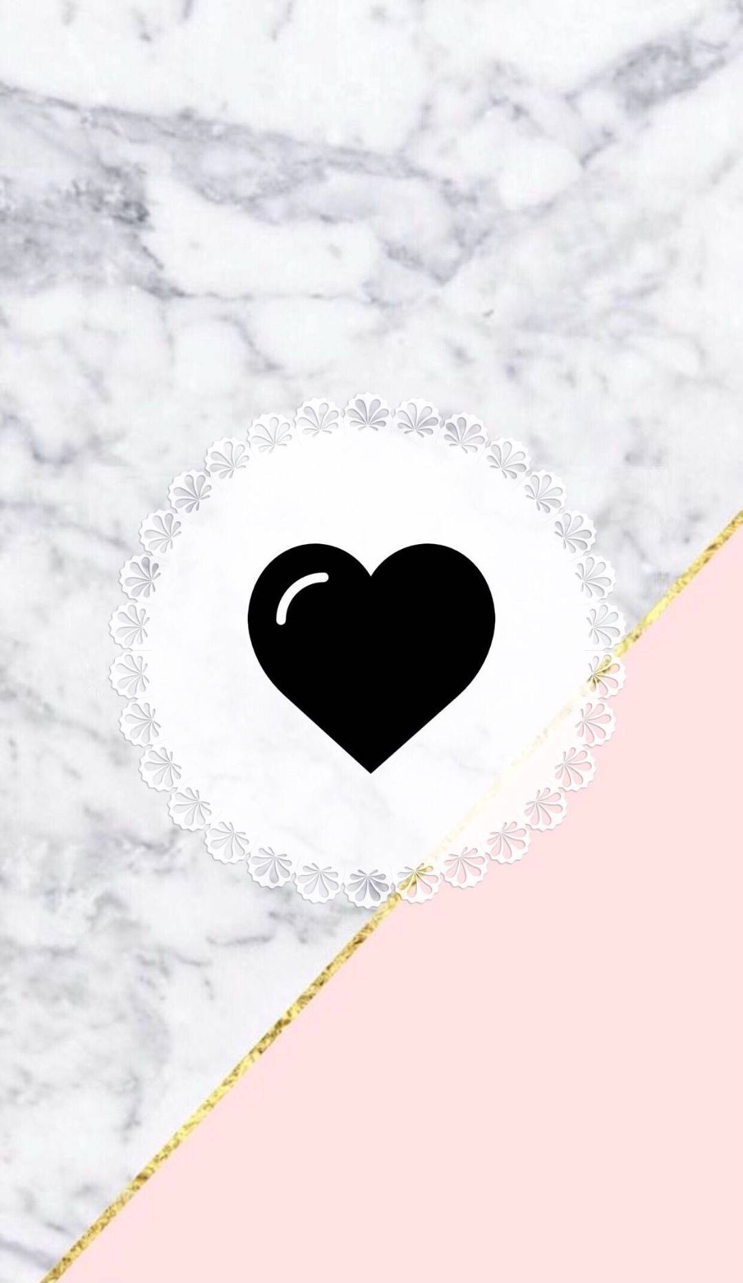 Black Heart, white doily frame, marble background, HD Phone Wallpaper