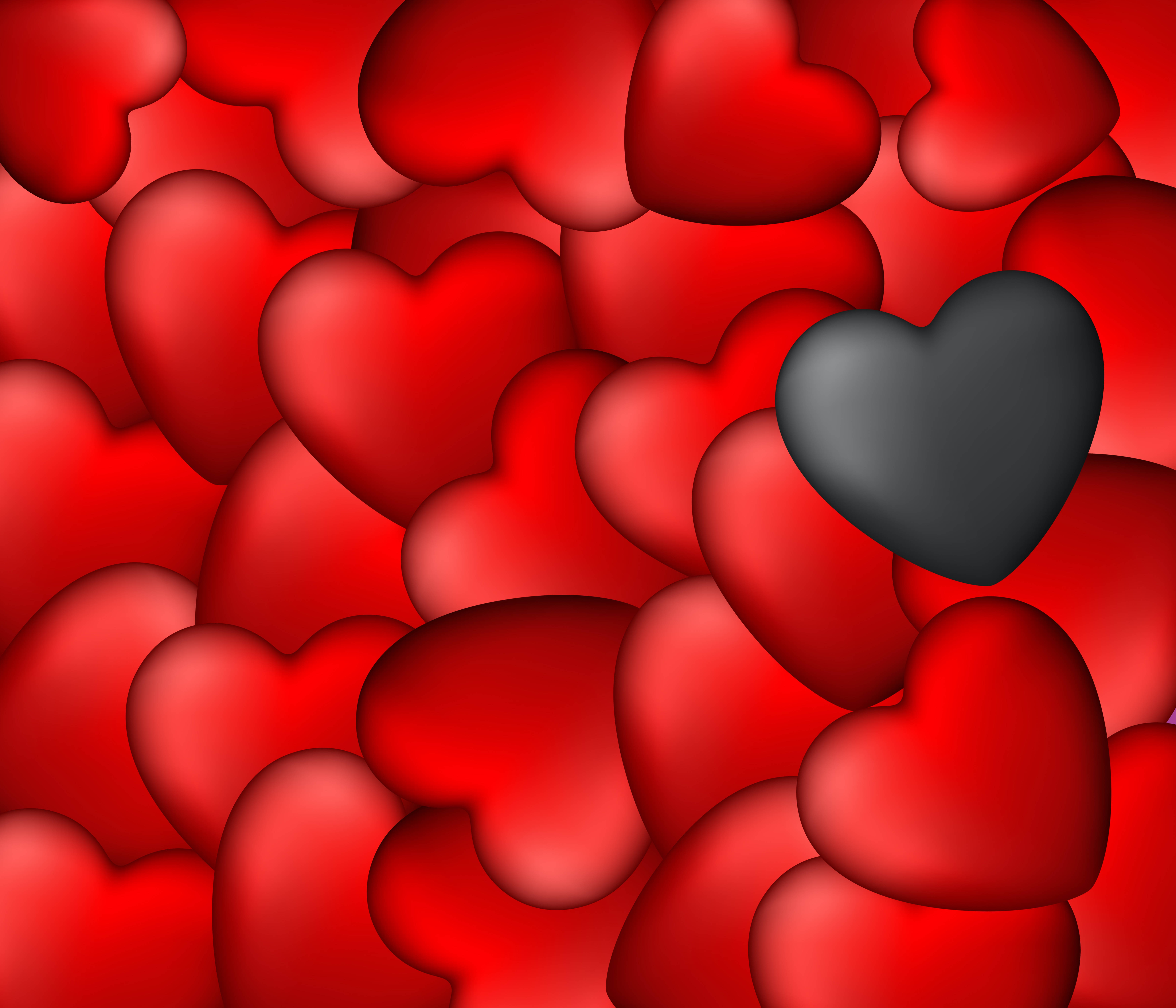 red hearts, black heart, glossy, 5K Desktop Wallpaper