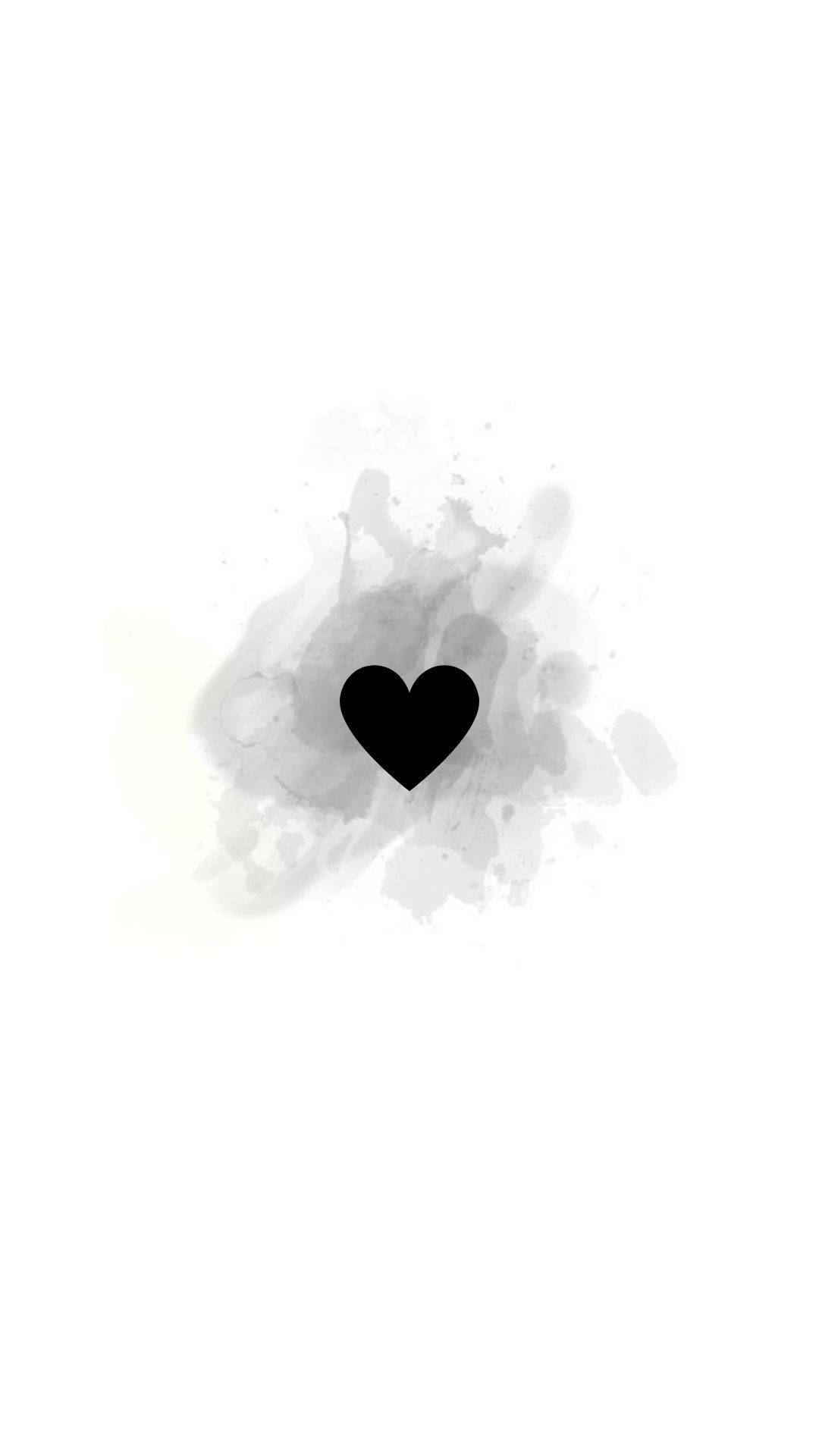 Black Heart, soft gray watercolor splash, pure white background, Full HD Phone Wallpaper