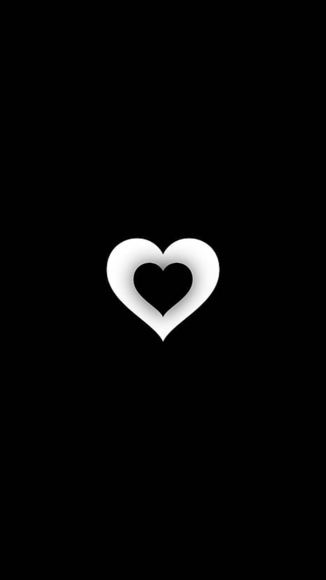 Black Heart, white heart, solid black background, Full HD Phone Wallpaper