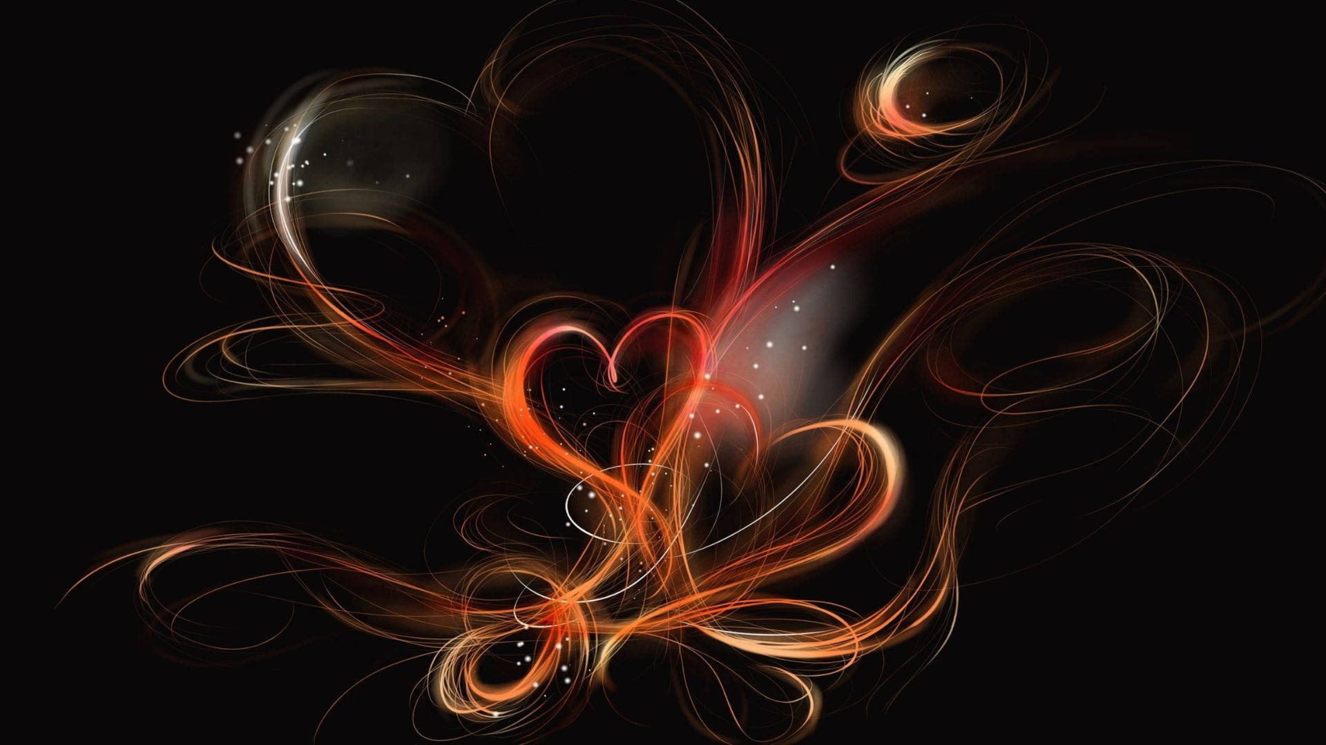 Black Heart, orange flares, vibrant orange, Full HD Desktop Wallpaper