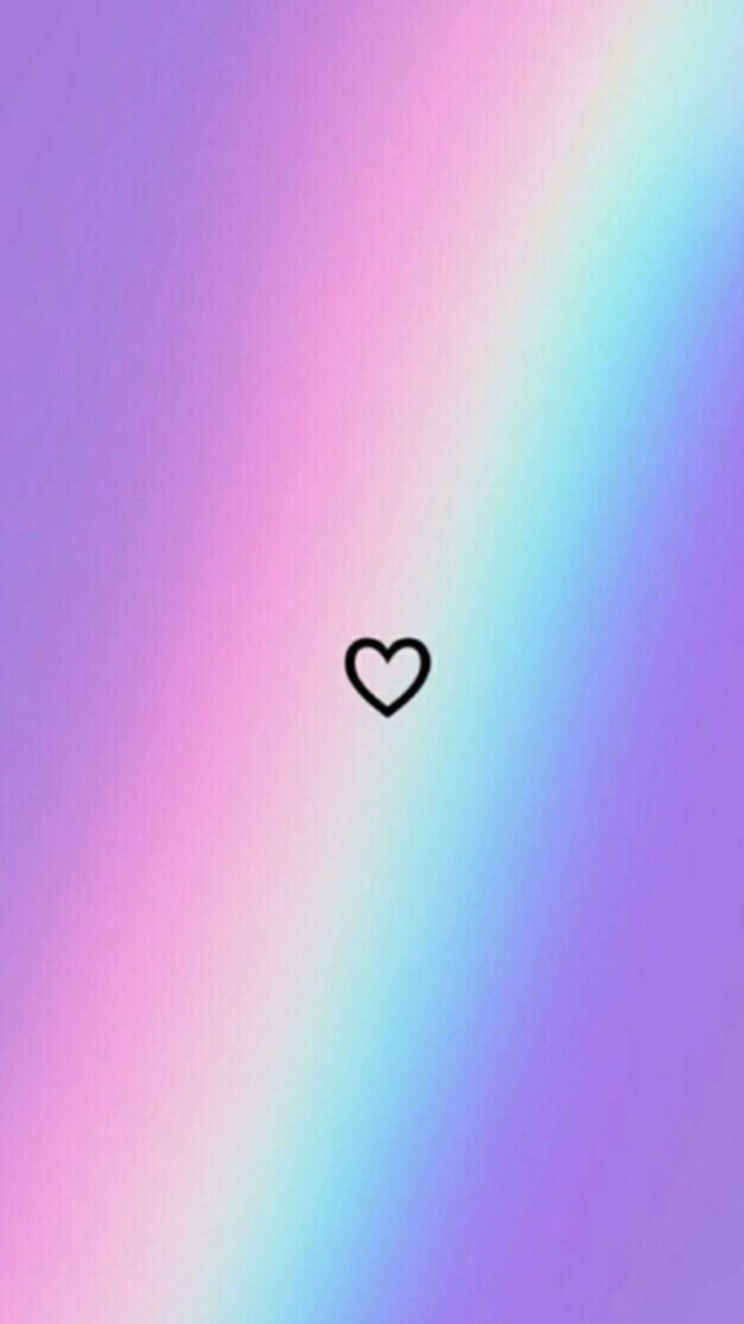 Black Heart, rainbow backdrop, pastel purples, Full HD Phone Wallpaper