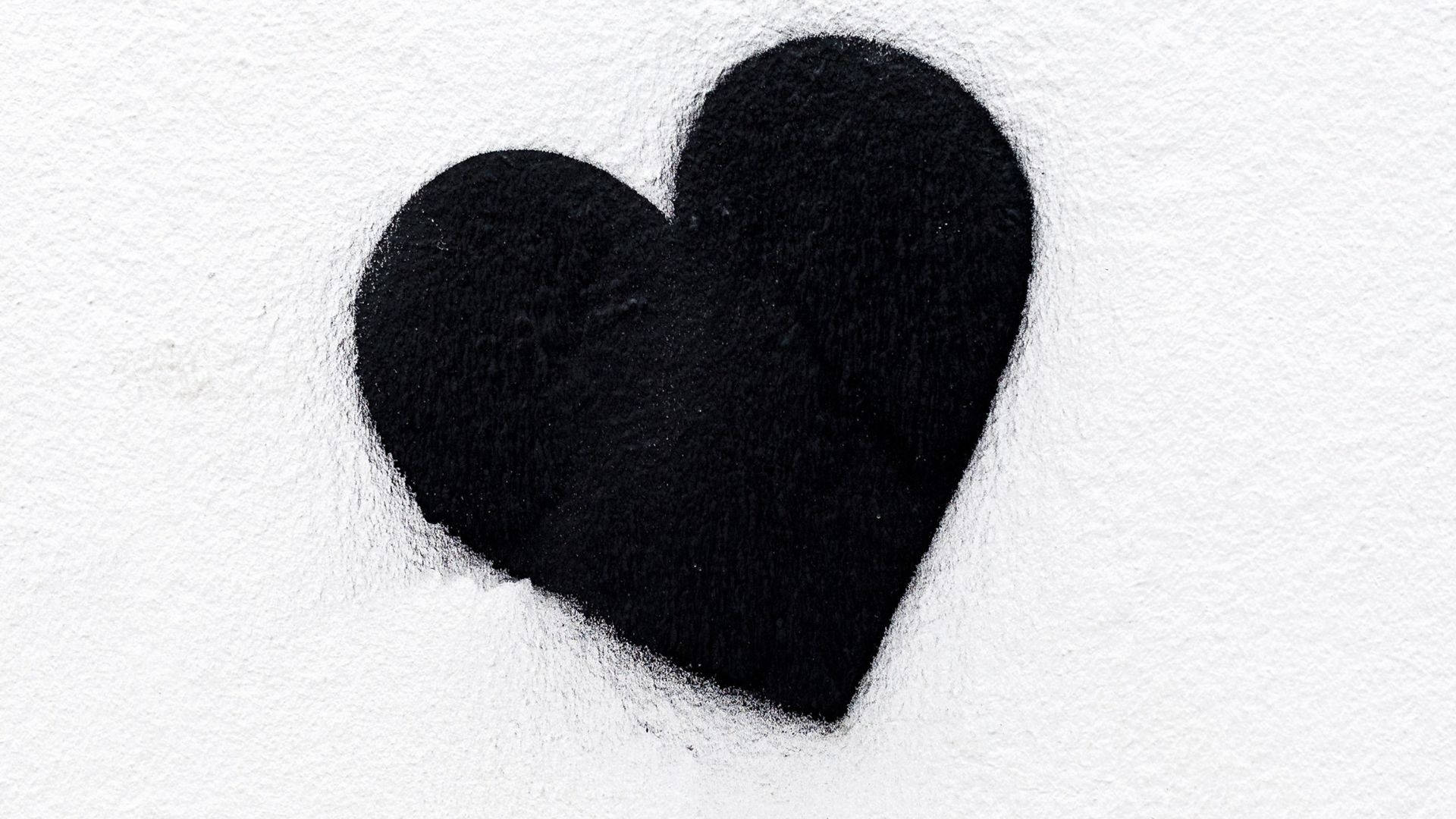Dark Black Heart, charcoal, textured white paper, Full HD Desktop Wallpaper