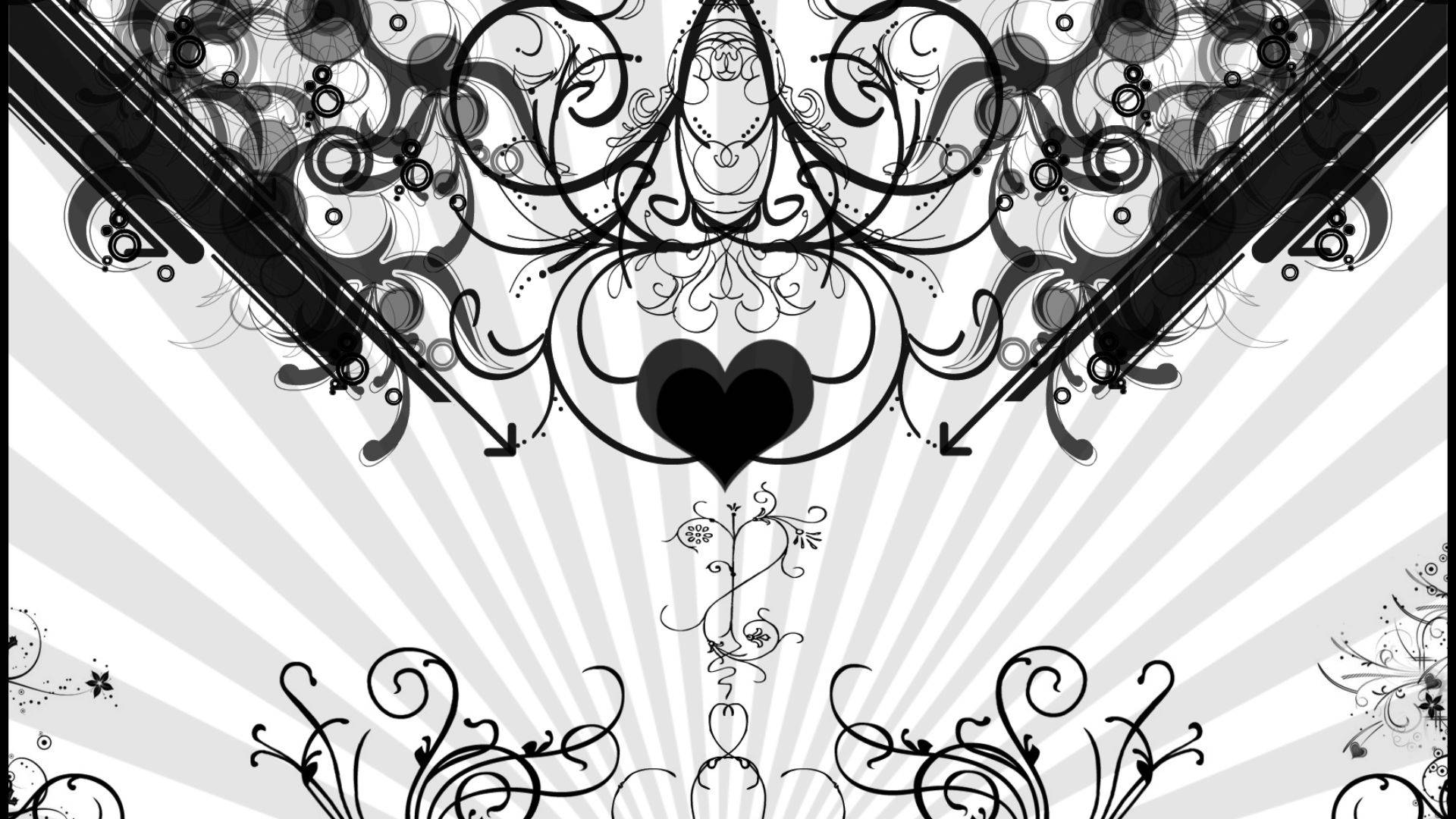 Black Heart, ornate, swirling floral patterns, Full HD Desktop Wallpaper