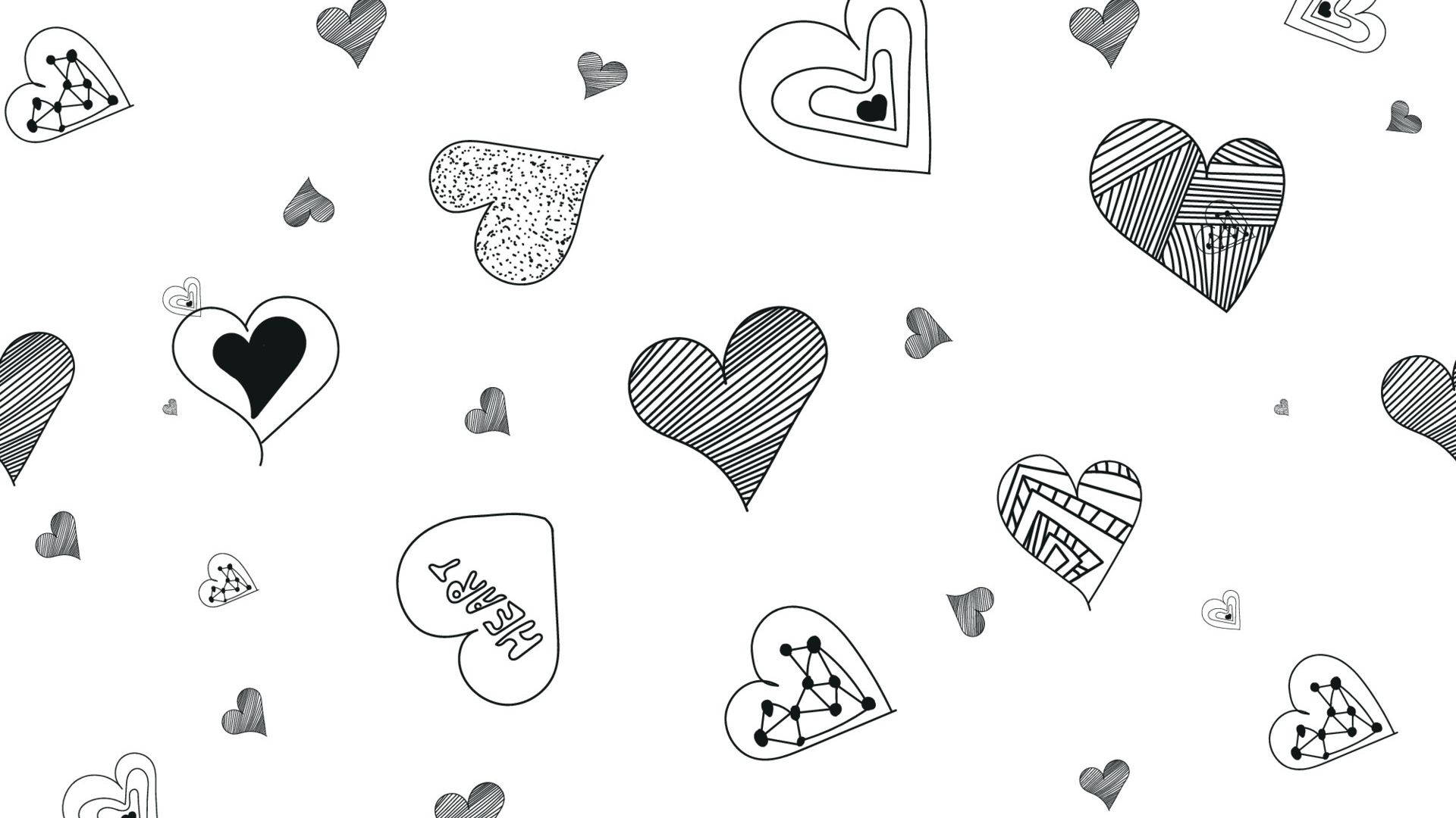 Black Heart, doodle styles, black and white hearts, Full HD Desktop Wallpaper