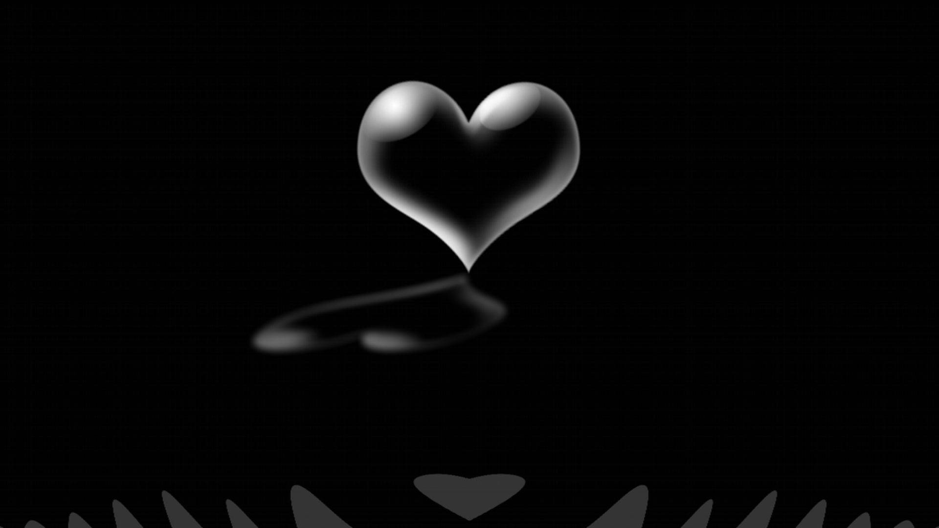 Black Heart, glowing translucent heart, black background, Full HD Desktop Wallpaper