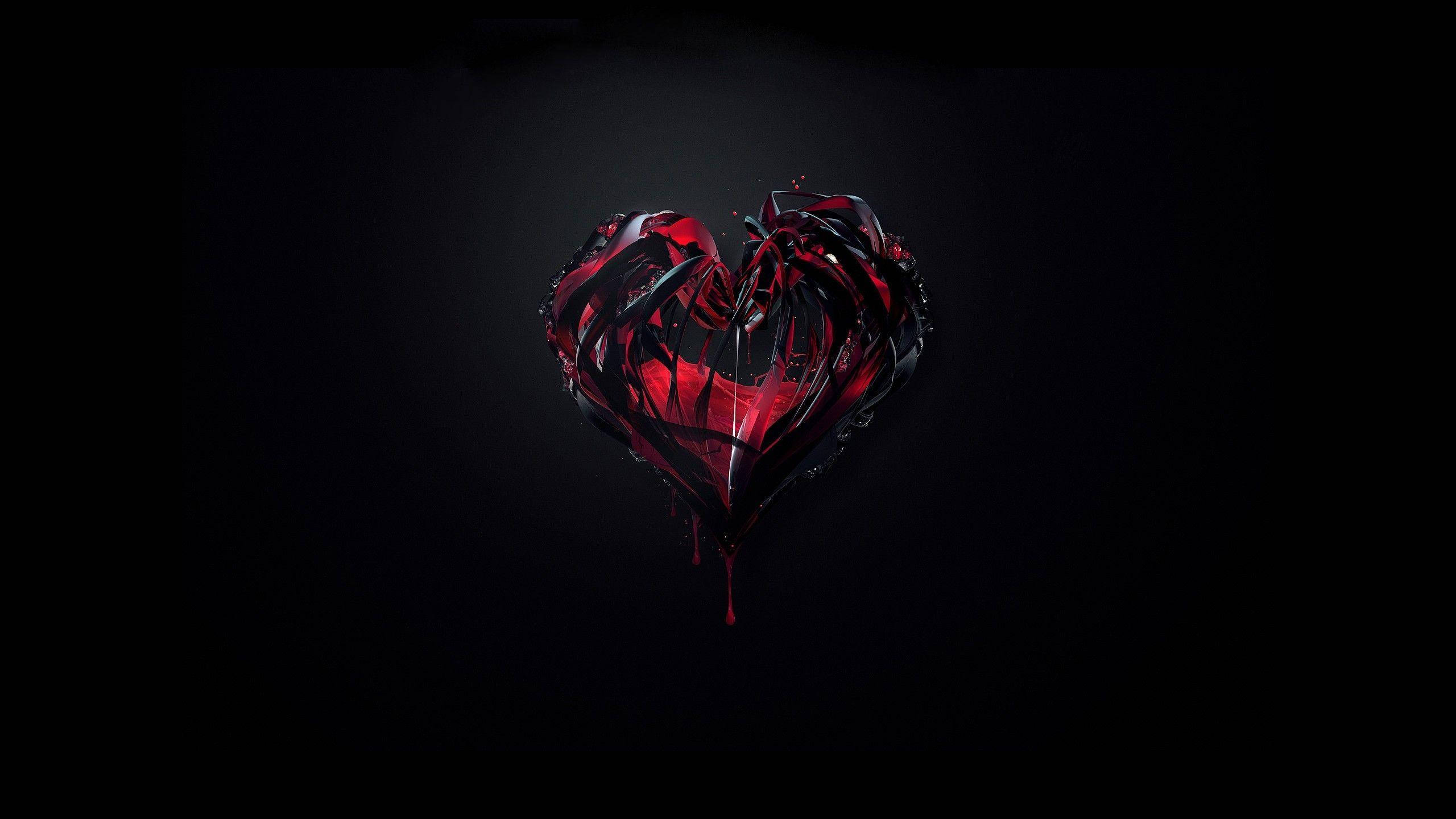 crimson heart, dripping liquid, pitch-black void, 2K Desktop Wallpaper