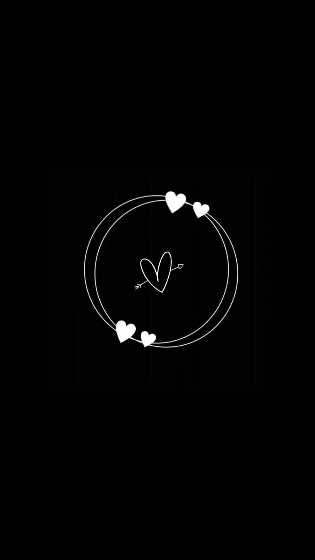 Black Heart, white line drawing, heart pierced by an arrow, Full HD Phone Wallpaper