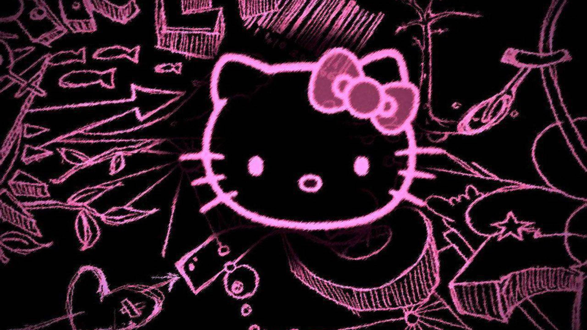 Hello Kitty, pink, black, Full HD Desktop Wallpaper