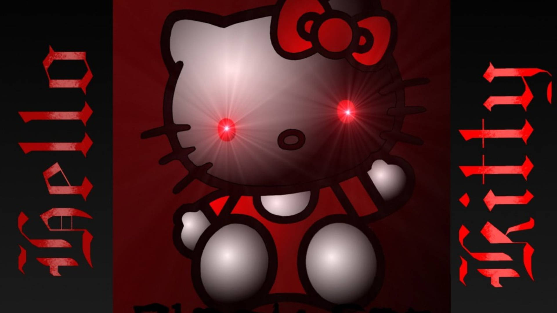 Black Hello Kitty, red eyes, sinister red bow, Full HD Desktop Wallpaper