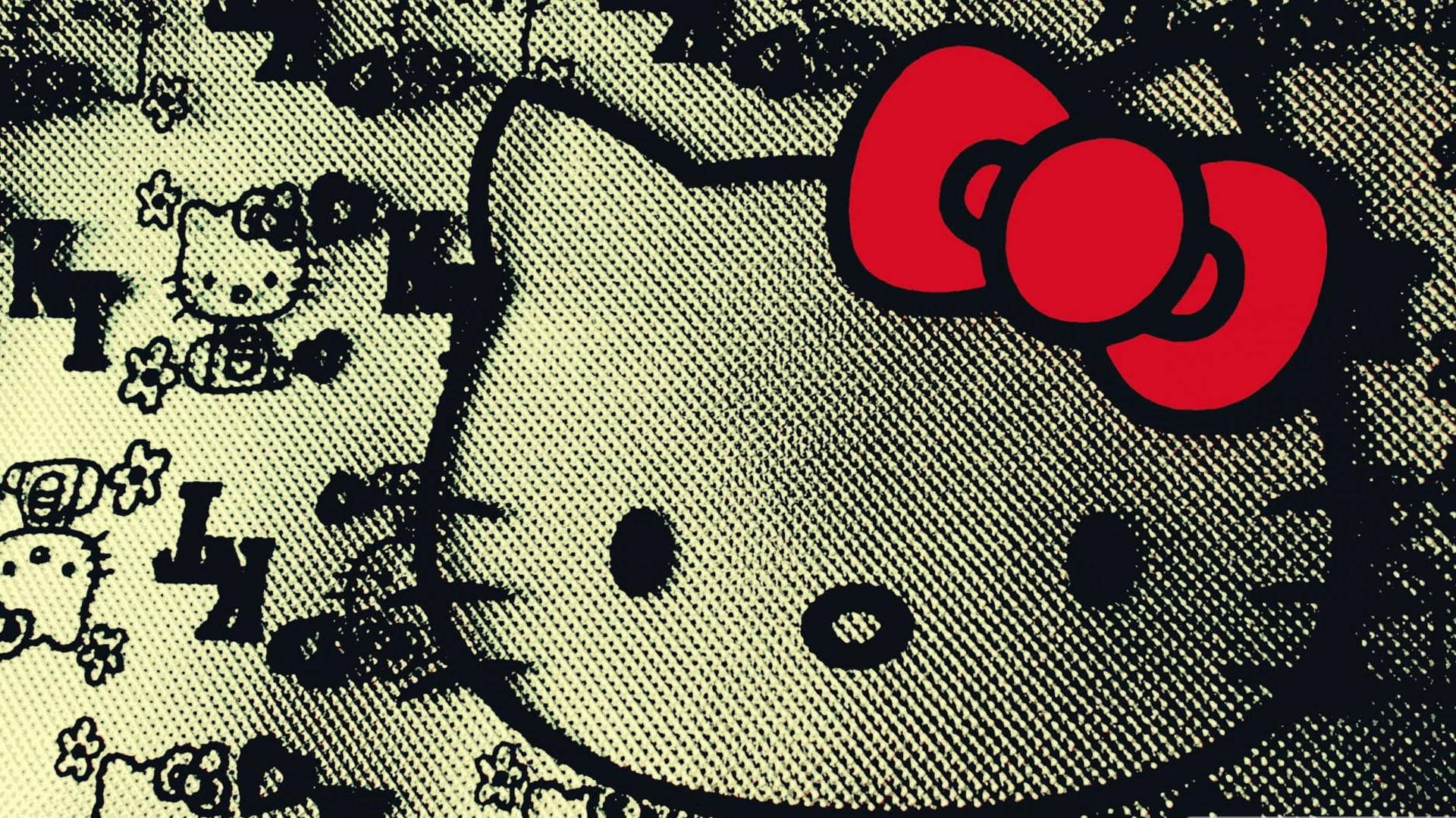 Hello Kitty, red bow, textured beige fabric, Full HD Desktop Wallpaper