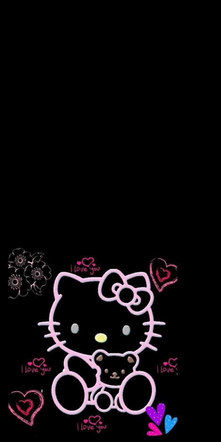 Black Hello Kitty, Hello Kitty, pink outline, HD Phone Wallpaper