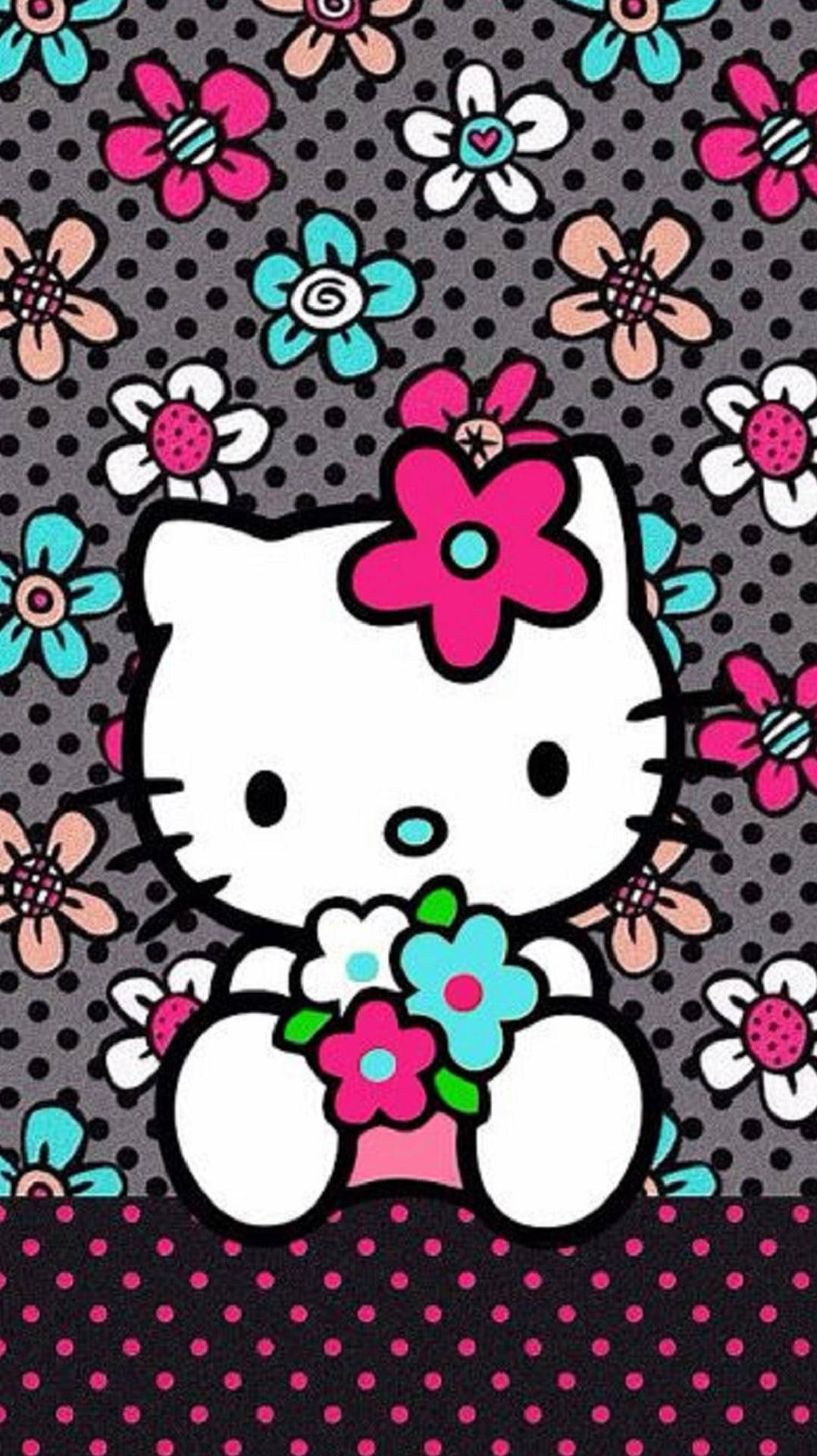 Black Hello Kitty, flowers, bouquet, Full HD Phone Wallpaper