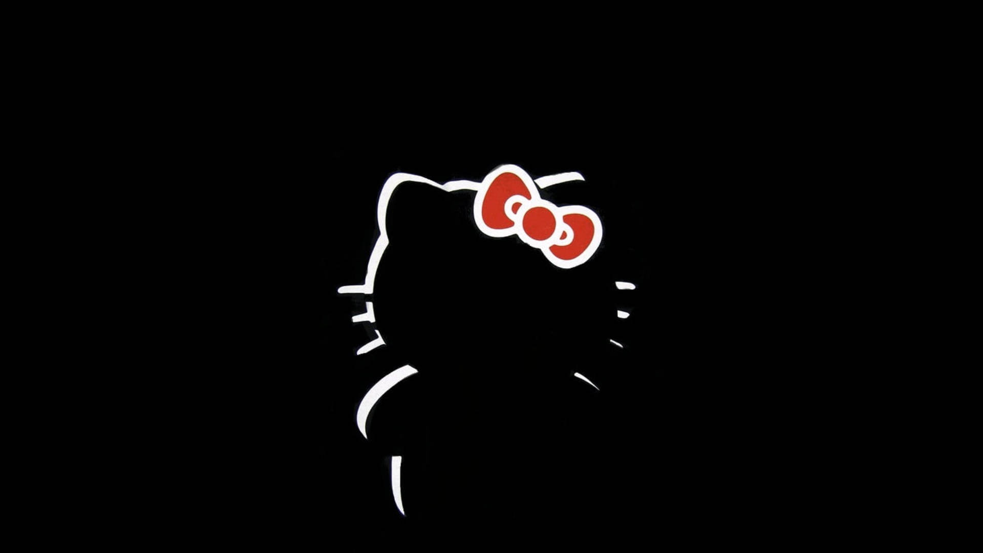 Hello Kitty, red bow, white outline, Full HD Desktop Wallpaper