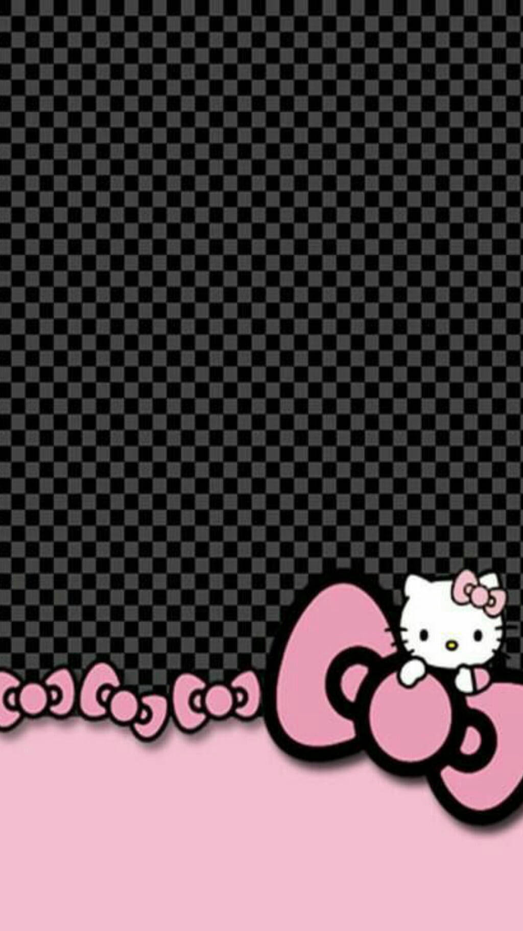 Black Hello Kitty, checkered pattern, pink bow, HD Phone Wallpaper