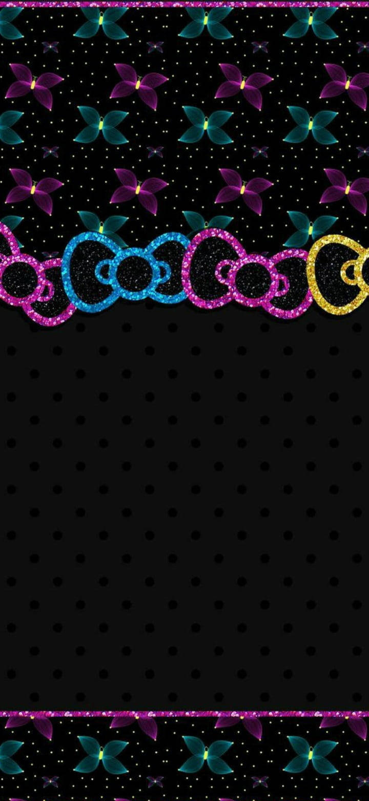 Black Hello Kitty, glittery bows, butterflies, HD Phone Wallpaper