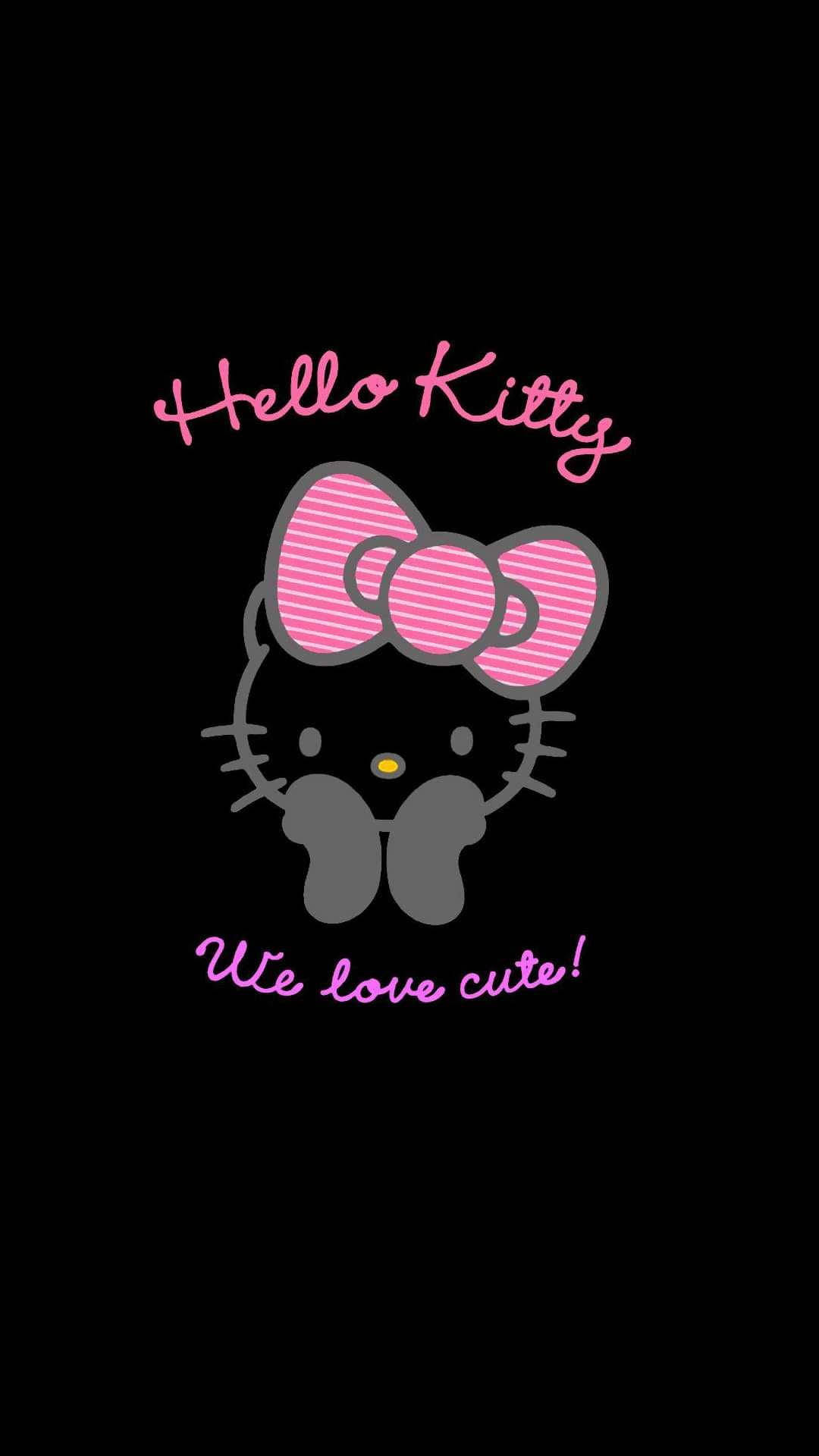 Hello Kitty, pink striped bow, black background, Full HD Phone Wallpaper