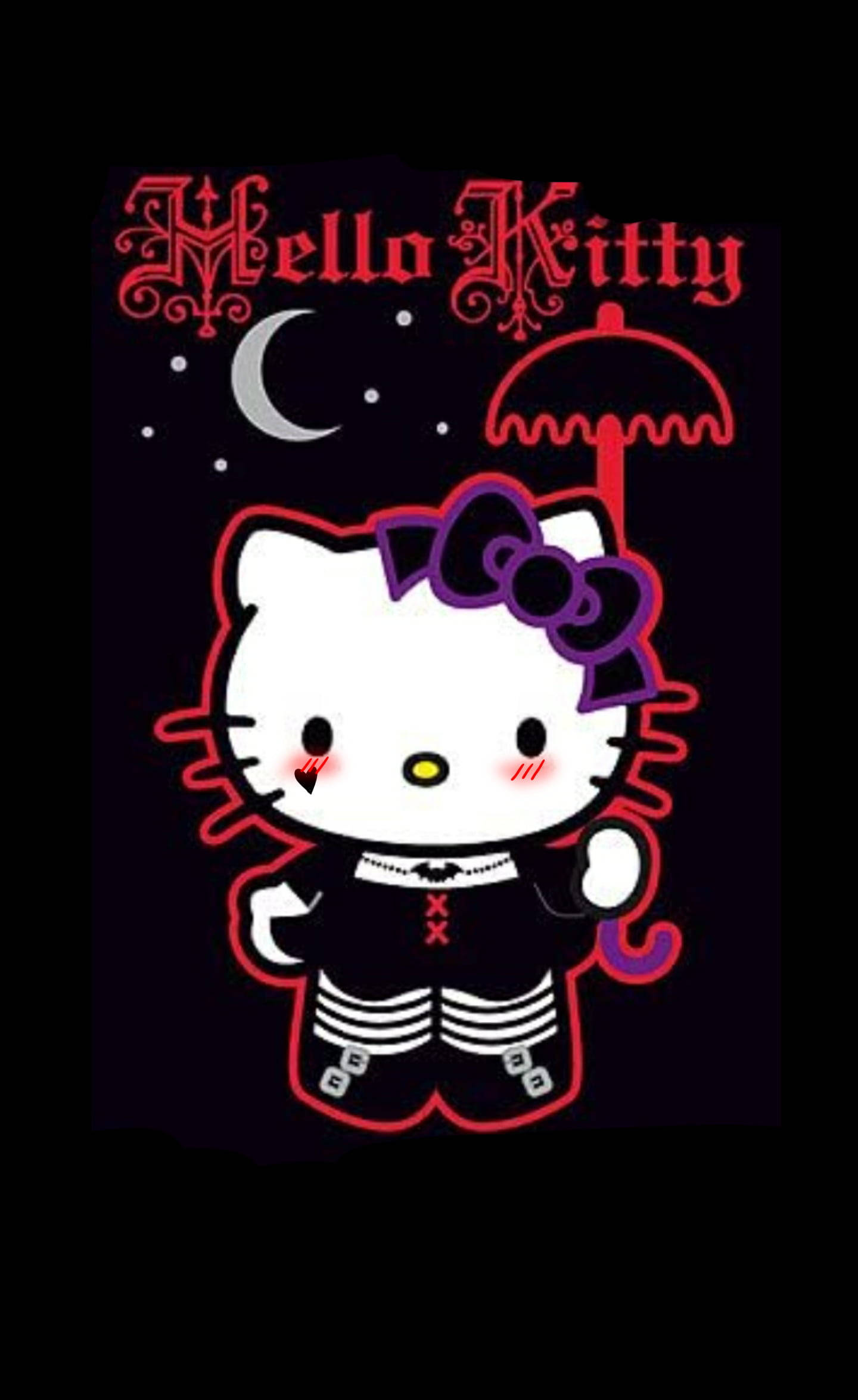 Black Hello Kitty, gothic outfit, umbrella, Full HD Phone Wallpaper