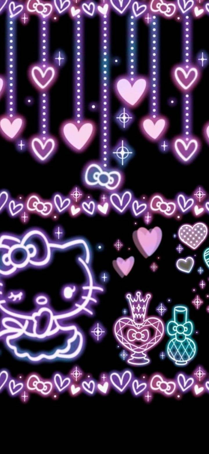 Hello Kitty, neon pink, neon blue, HD Phone Wallpaper