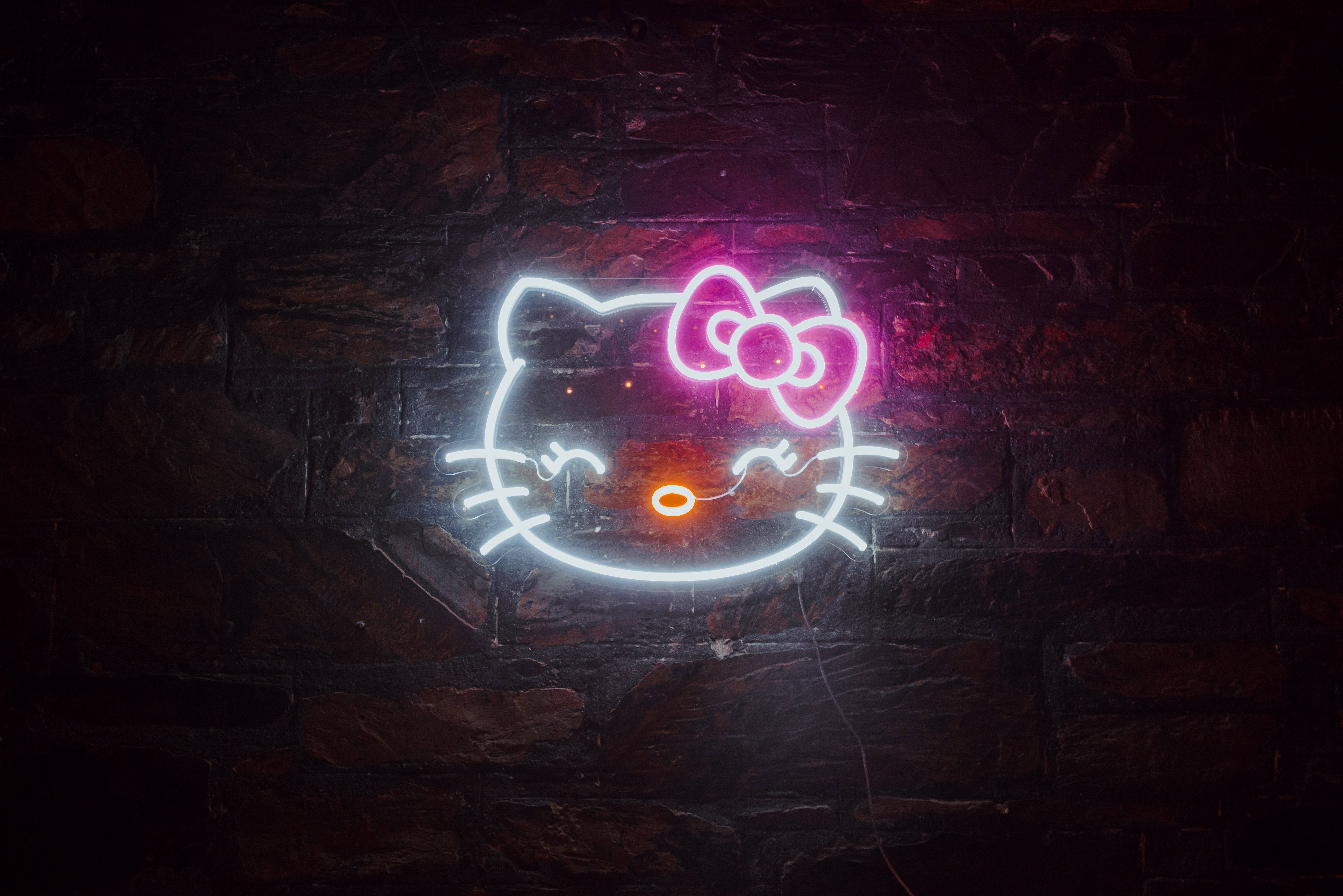 Black Hello Kitty, neon lights, Hello Kitty, 5K Desktop Wallpaper
