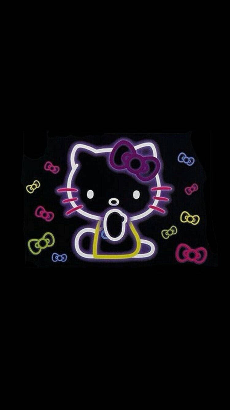 Black Hello Kitty, neon pink, purple, HD Phone Wallpaper