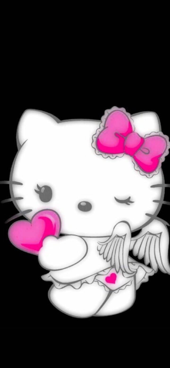 Black Hello Kitty, angel costume, pink bow, HD Phone Wallpaper