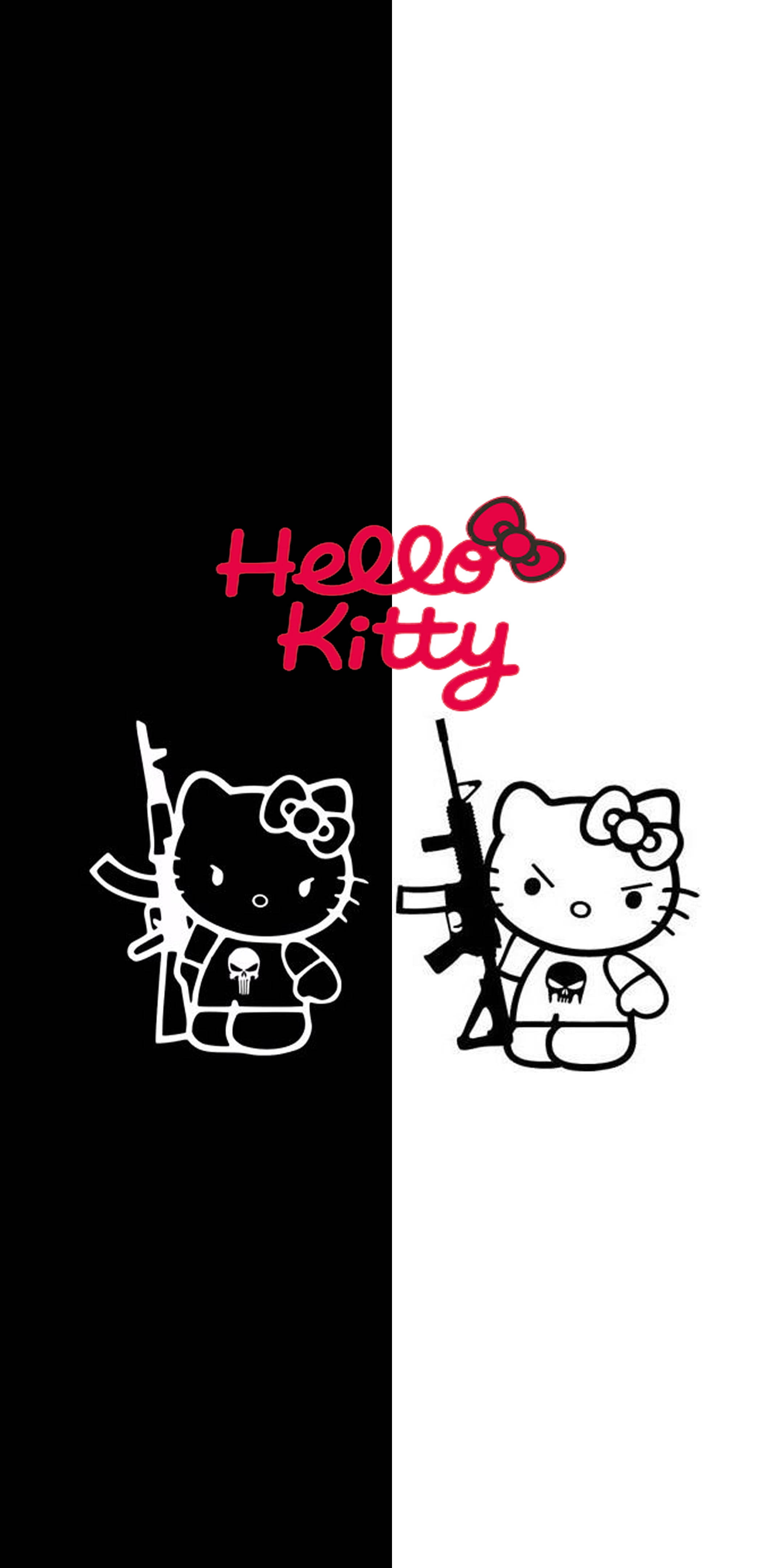 Hello Kitty, angry, white and black, 4K Phone Wallpaper