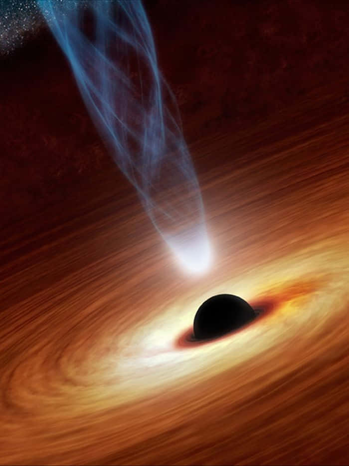 Black Hole Sun, orange accretion disk, glowing blue jet, SD Phone Wallpaper