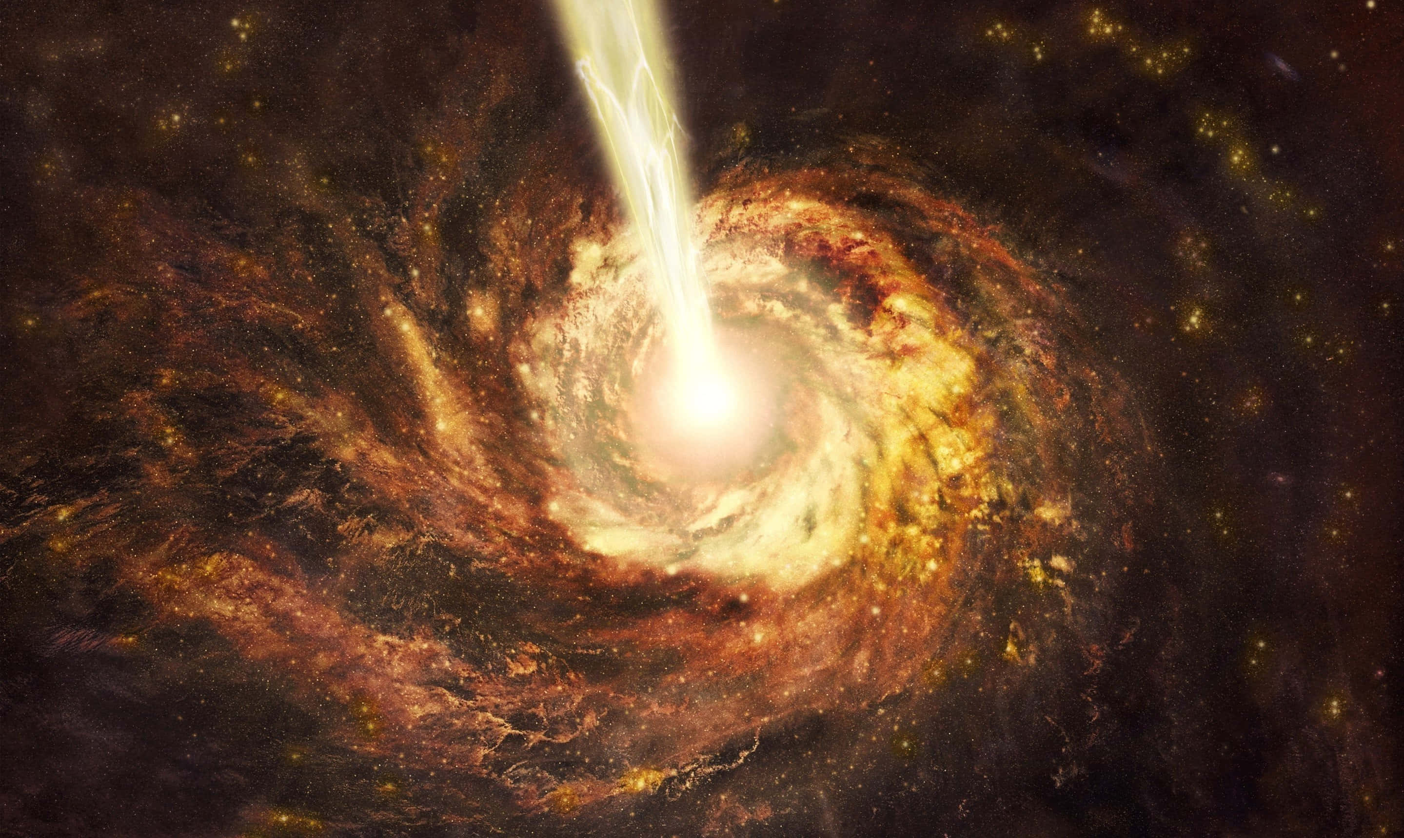 Black Hole Sun, cosmic spiral galaxy, bright central core, 2K Desktop Wallpaper