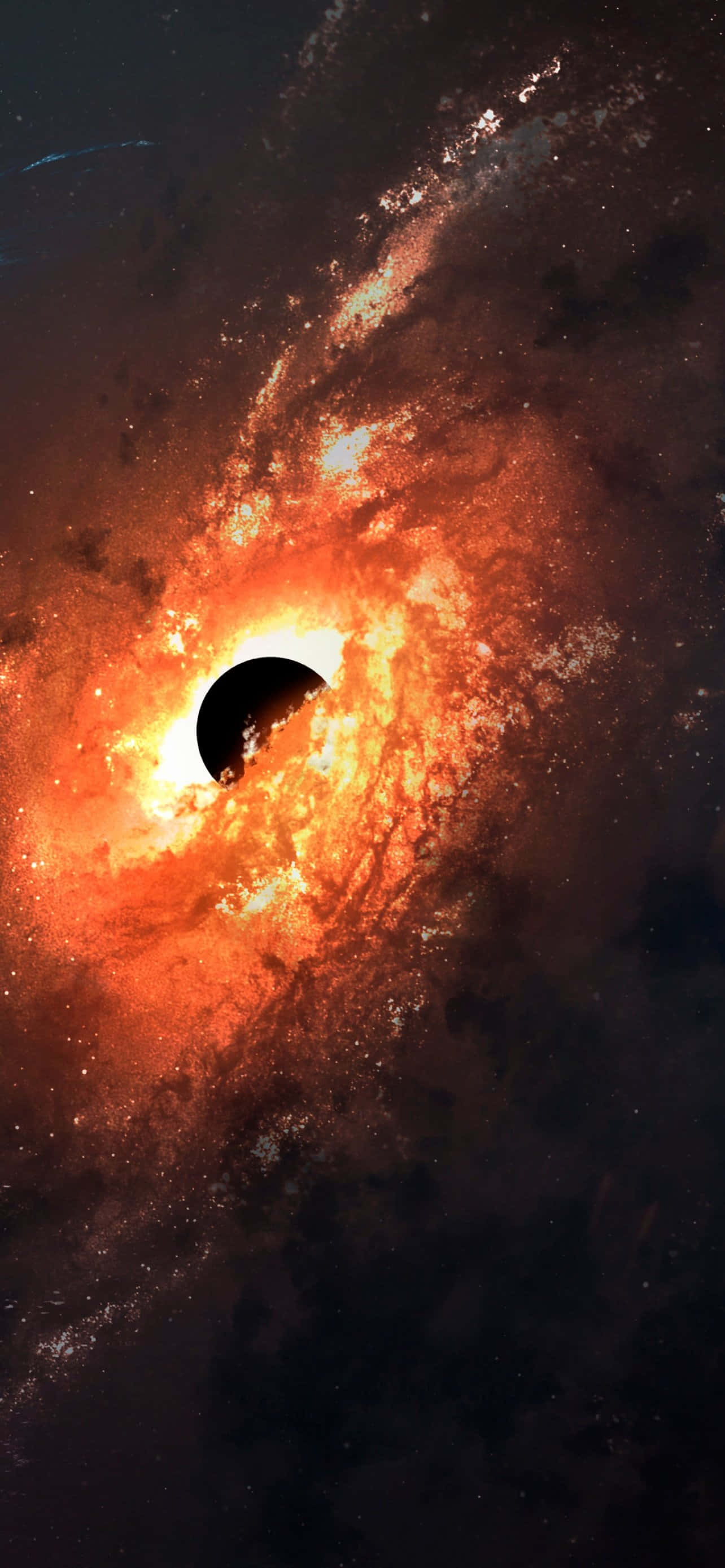 Black Hole Sun, cosmic black hole, glowing orange matter, 2K Phone Wallpaper