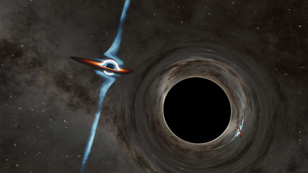 Black Hole Sun, glowing accretion disk, blue jets, SD Desktop Wallpaper