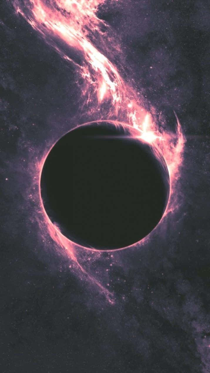 Black Hole Sun, glowing pink accretion disk, starry dark space background, SD Phone Wallpaper