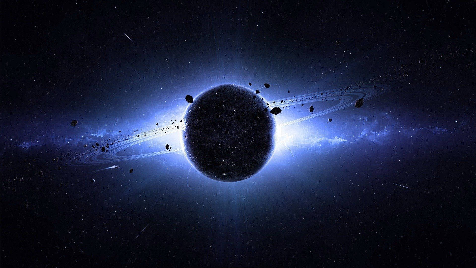 space aesthetic, black hole, glowing blue rings, Full HD Desktop Wallpaper