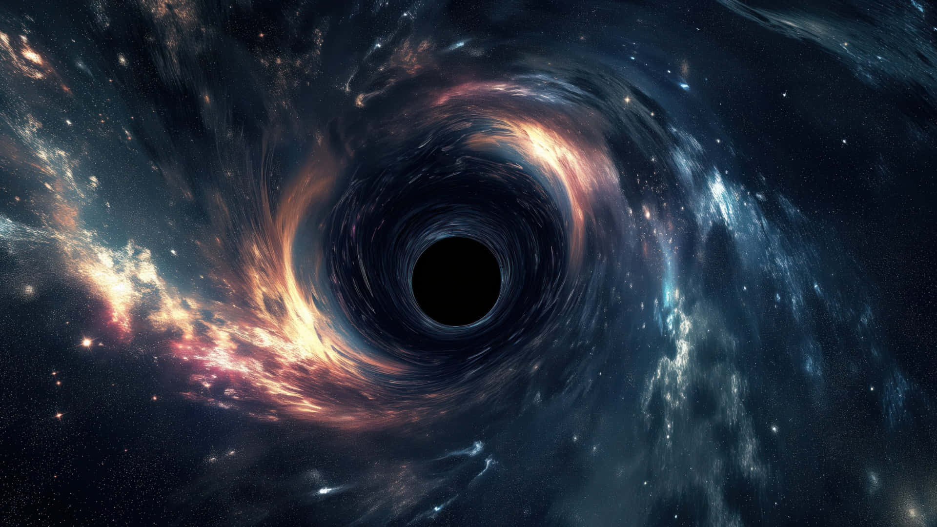 black hole, swirling cosmic vortex, glowing orange and blue nebulae, Full HD Desktop Wallpaper