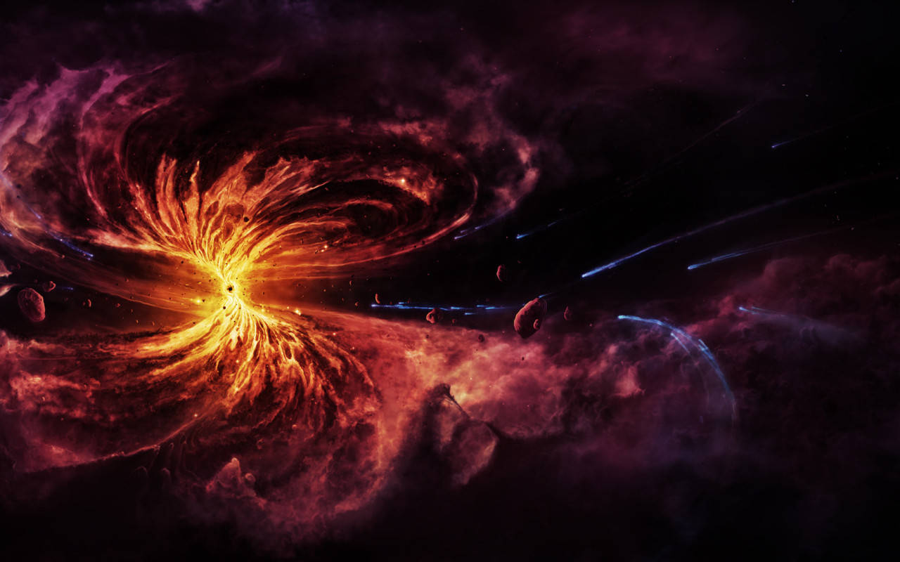 Black Hole, fiery orange, deep purple, HD Desktop Wallpaper
