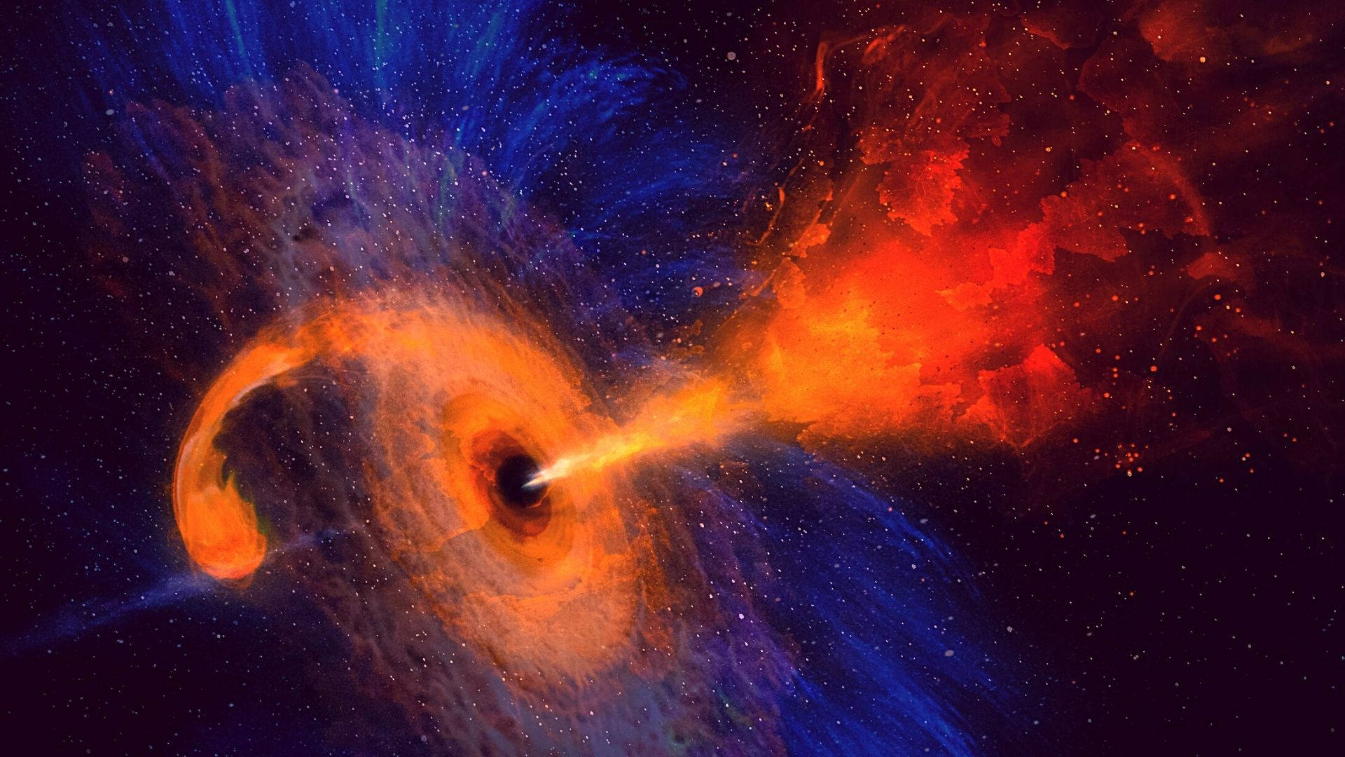 Black Hole, orange jet, glowing orange matter, Full HD Desktop Wallpaper