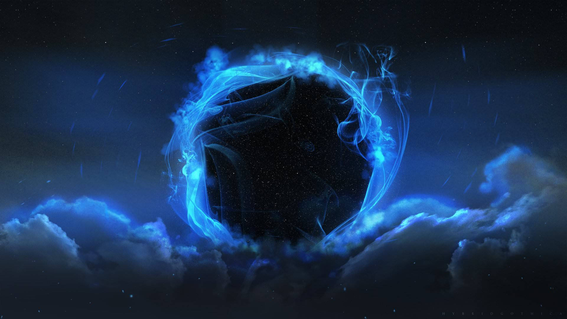 black hole, glowing blue energy vortex, dark cosmic sphere, Full HD Desktop Wallpaper