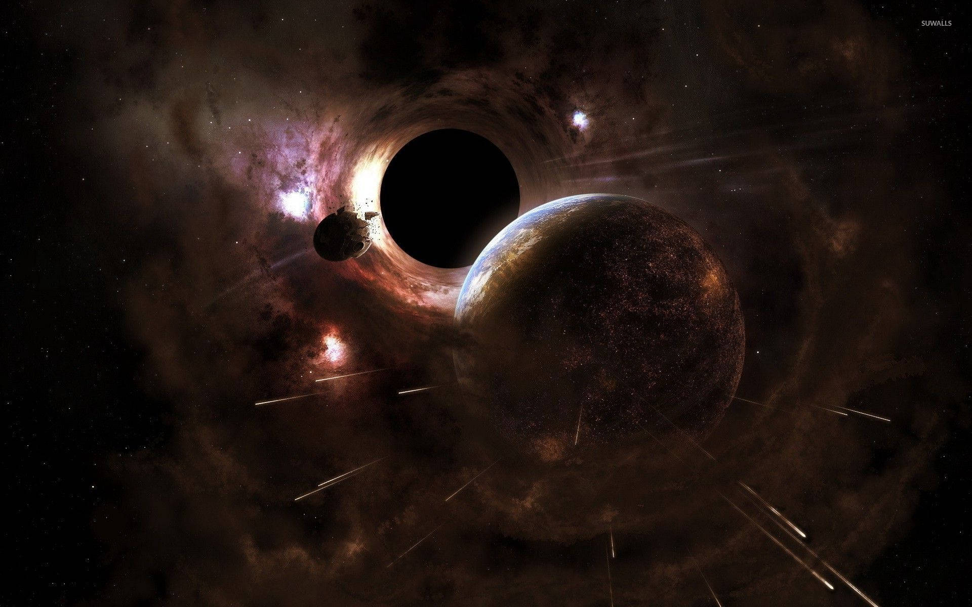 black hole, planet, nebulae, Full HD Desktop Wallpaper