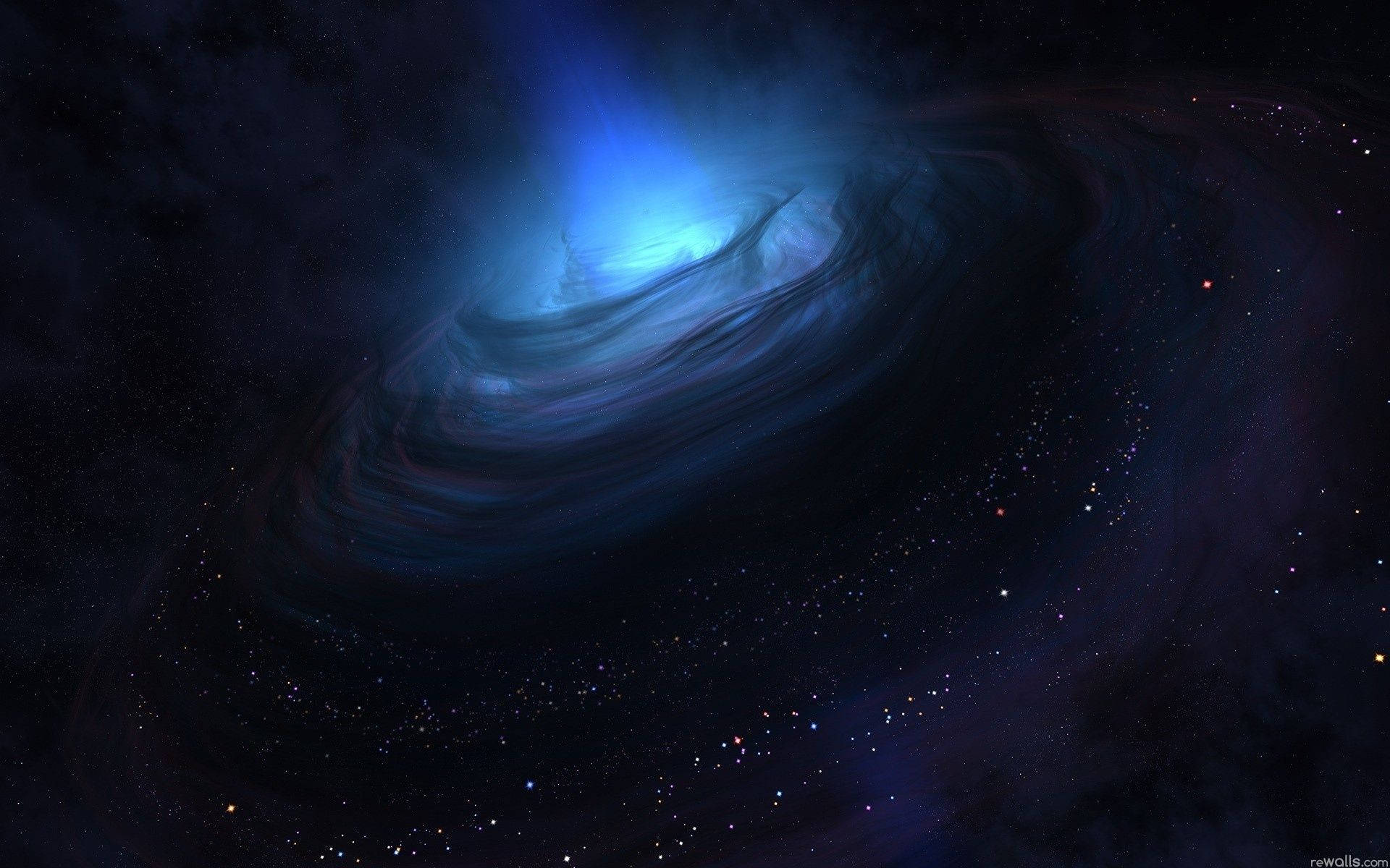 Black Hole, swirling blue galaxy, glowing core, Full HD Desktop Wallpaper
