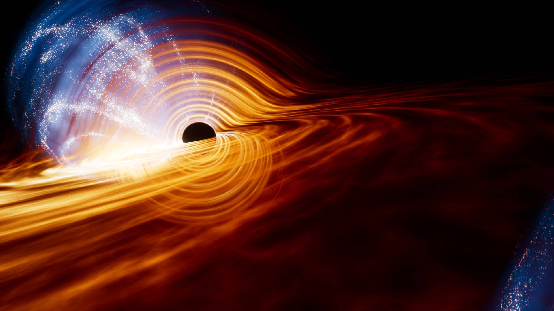 black hole, swirling accretion disk, fiery orange, Full HD Desktop Wallpaper