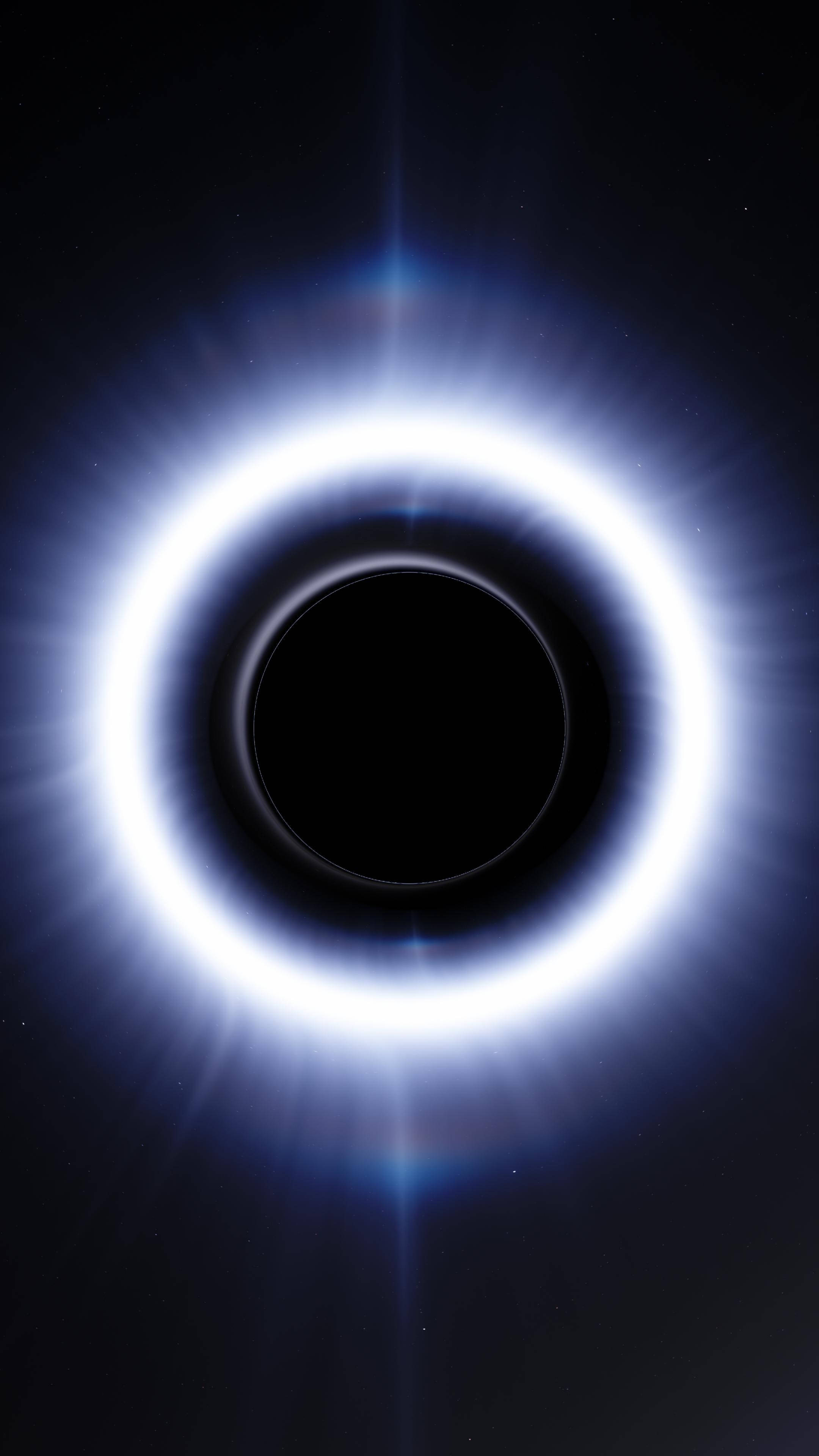 black hole, glowing blue accretion disk, starry void, 4K Phone Wallpaper