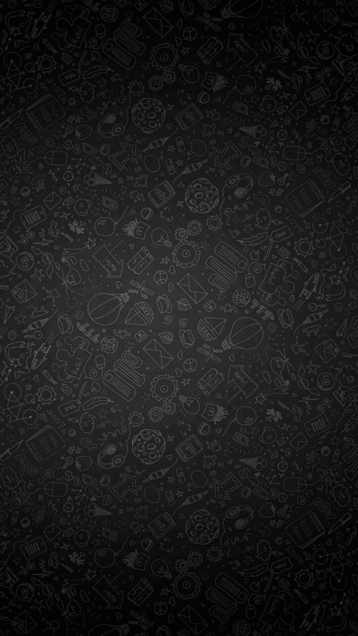 Black iPhone 6 Plus, faint white line drawings, everyday objects, Full HD Phone Wallpaper